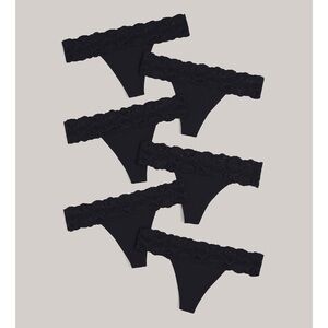 6-pack PACT organic cotton waist laced thongs - black